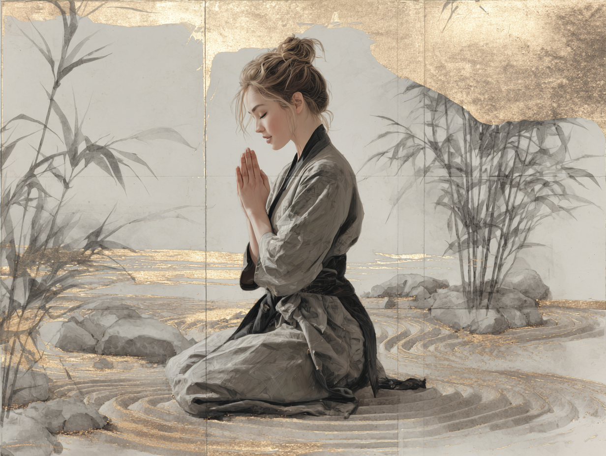 Meditación en un jardín japonés